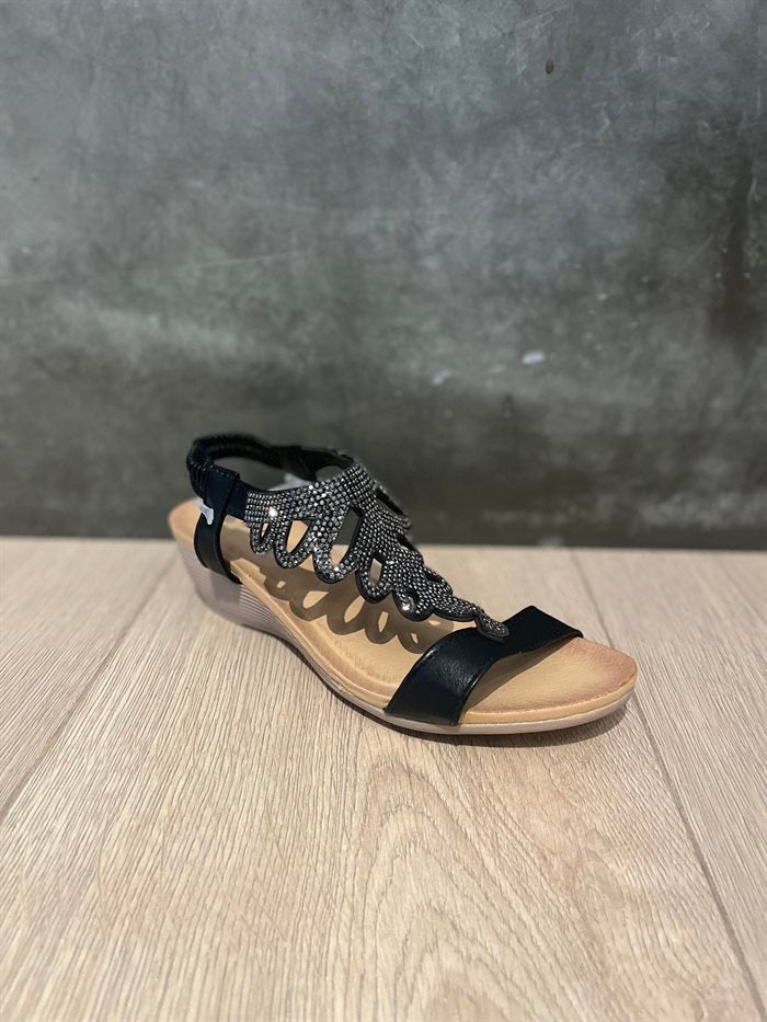 By Lagoni - Sandal - Sort m. glimmer sten