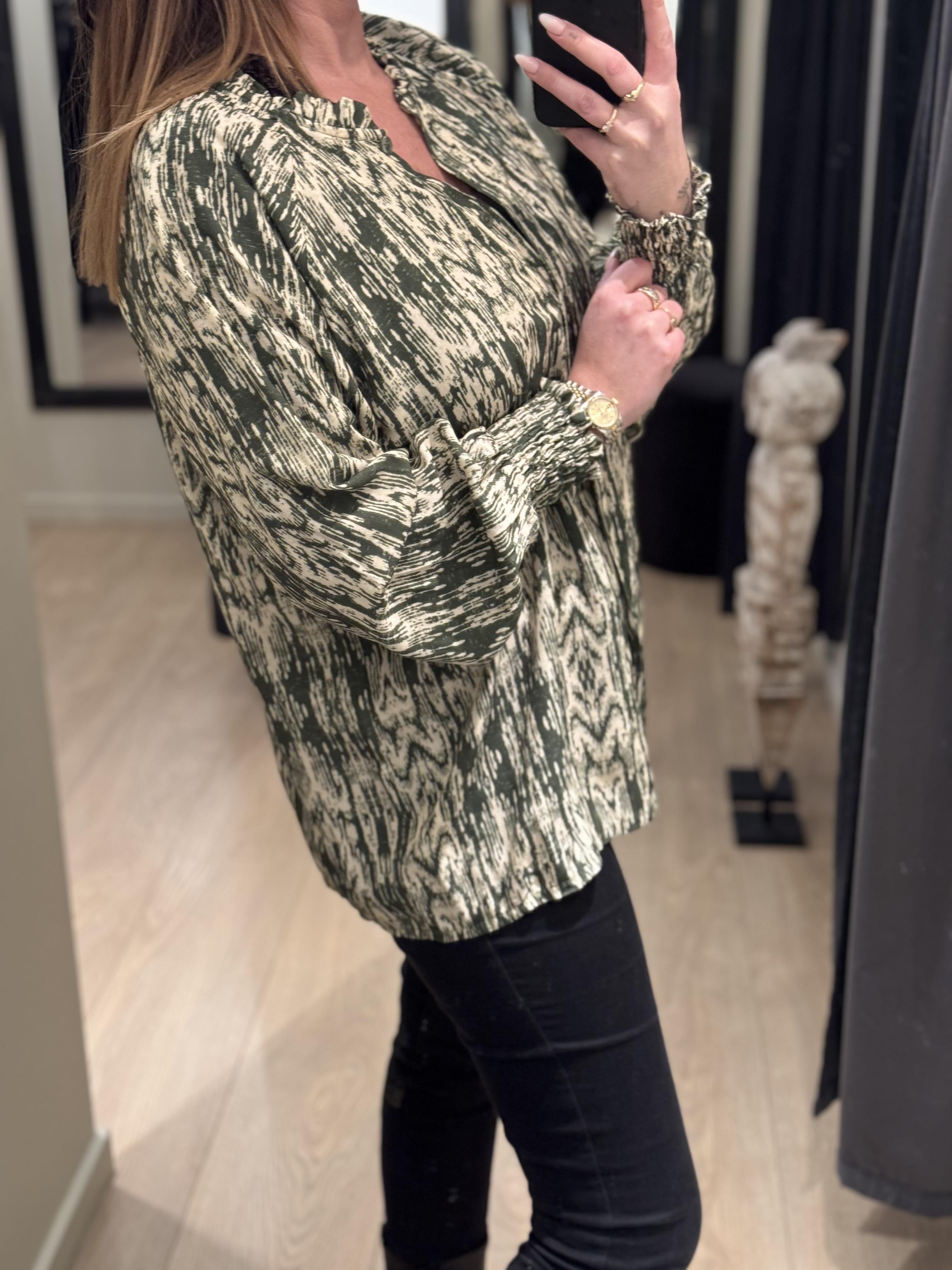 Marta - Jeanette - Bluse Grøn Mønstret