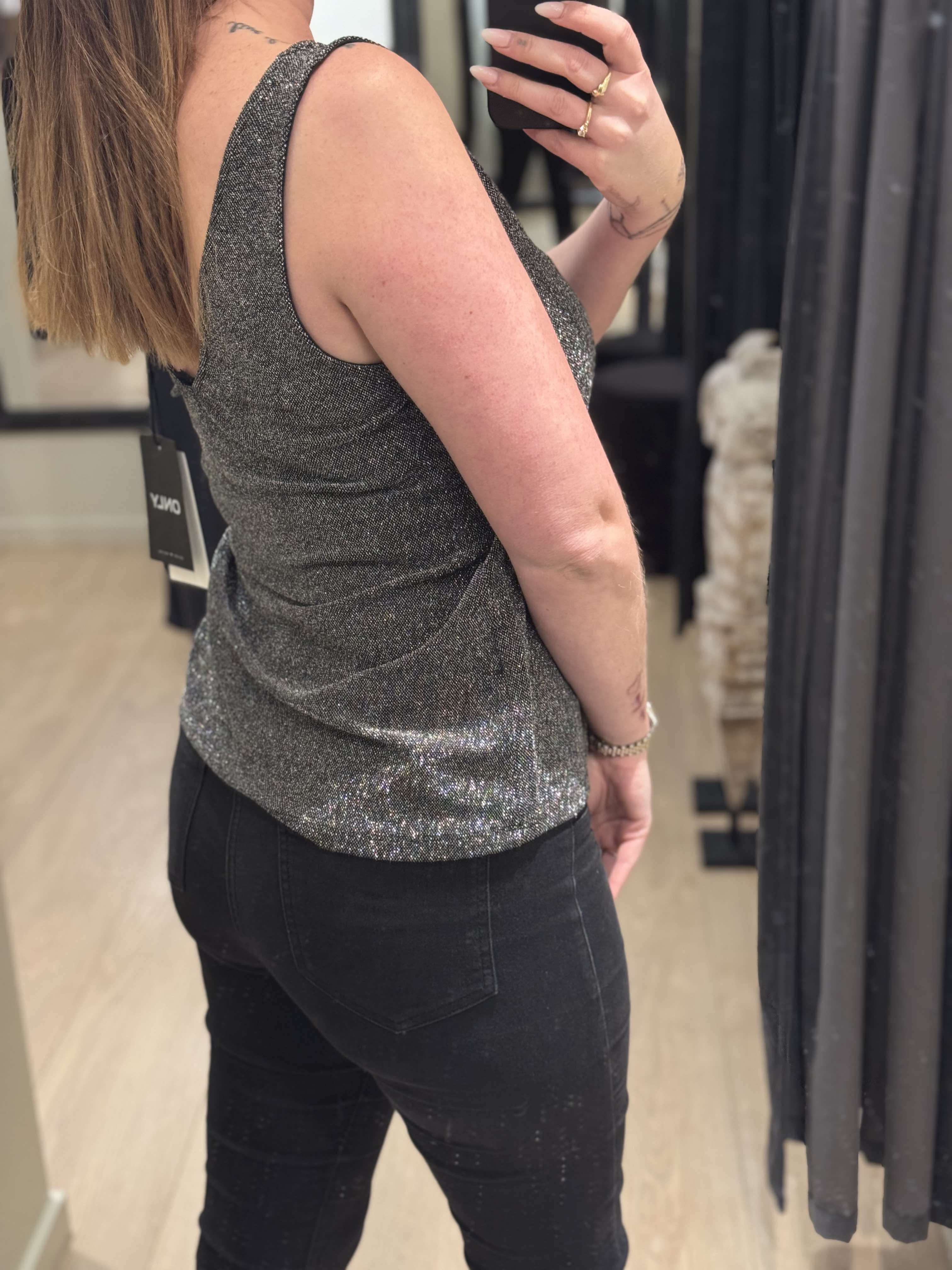 ONLY - Queen - Glitter Top Sølv