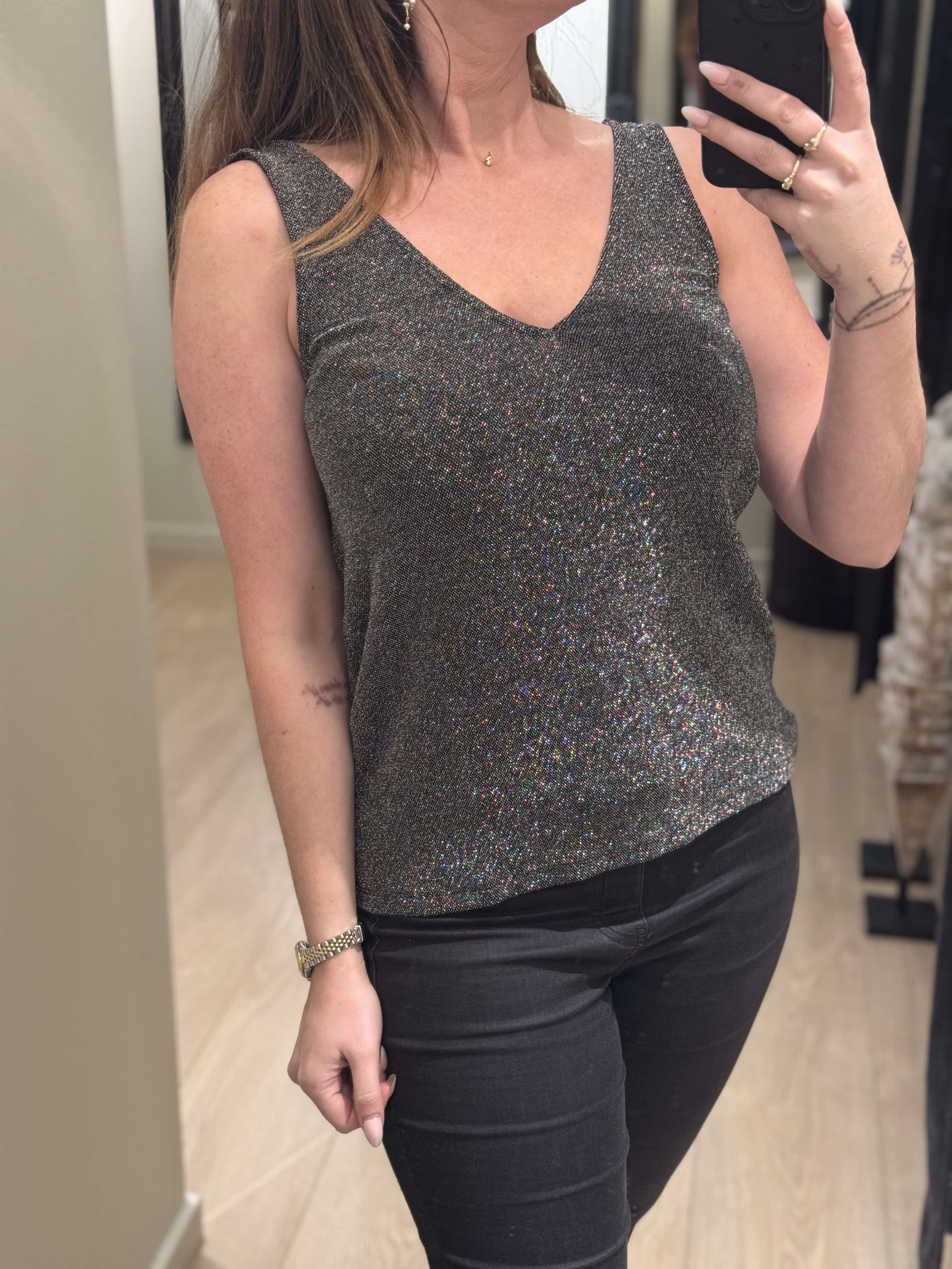 ONLY - Queen - Glitter Top Sølv