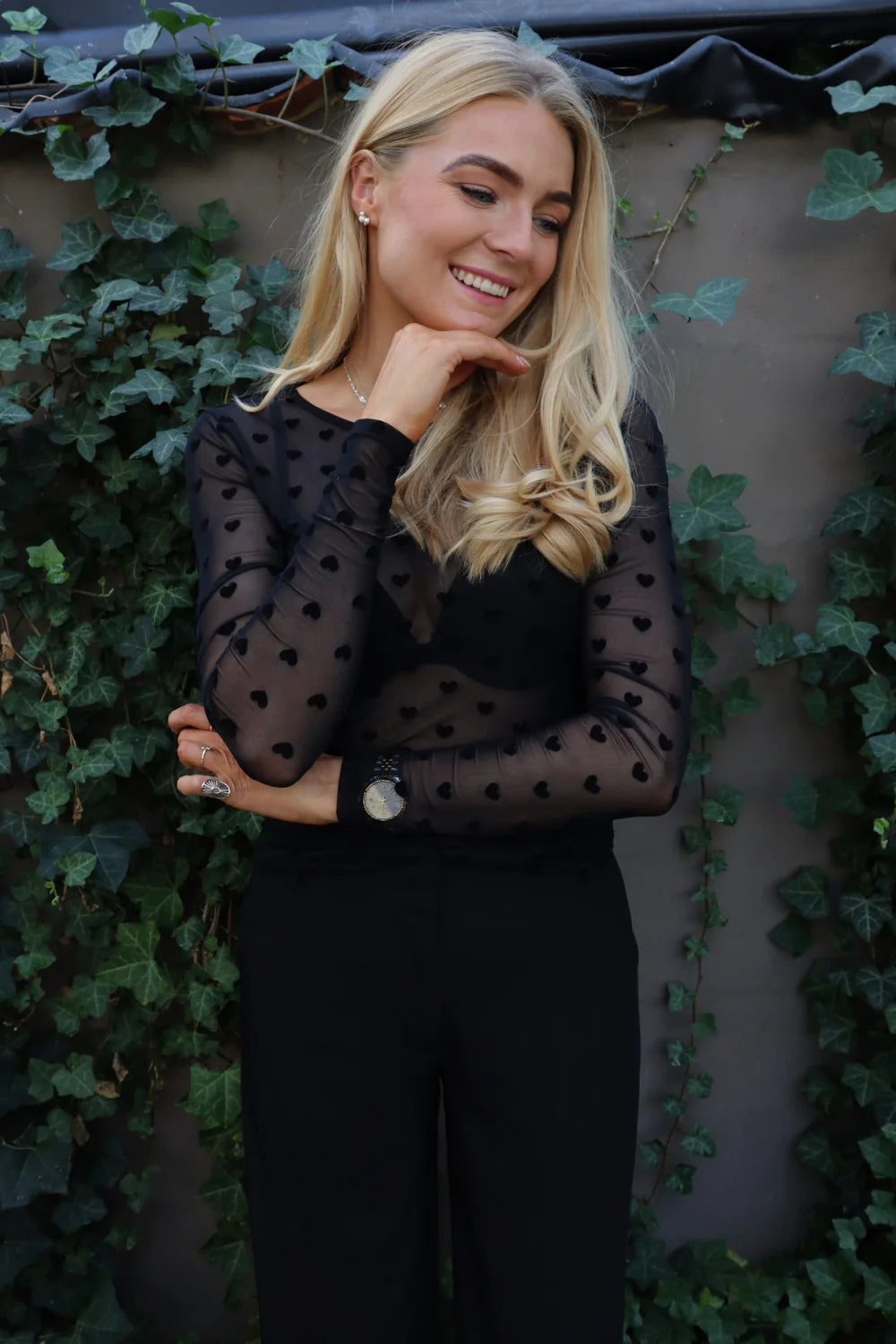 LIBERTÈ - Mesh - Bluse Sort Hjerter