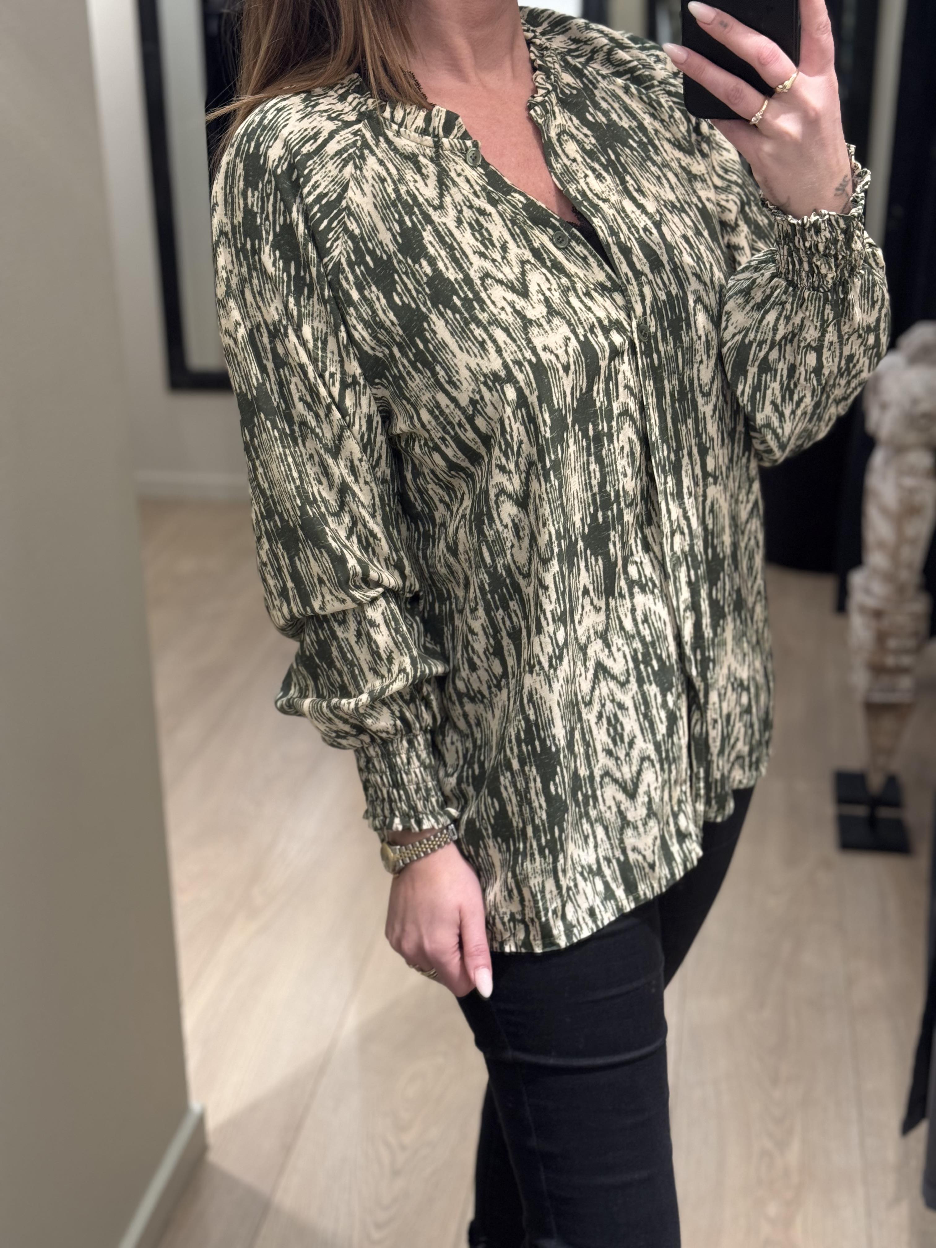 Marta - Jeanette - Bluse Grøn Mønstret