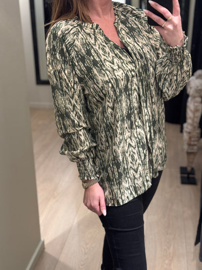 Marta - Jeanette - Bluse Grøn Mønstret