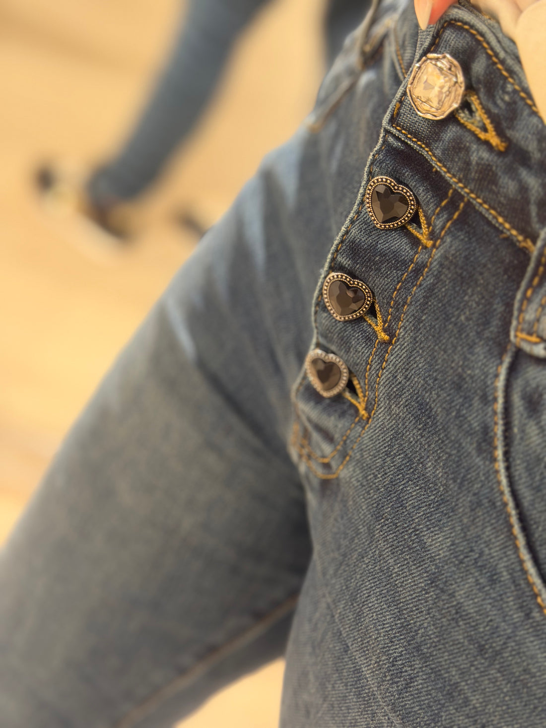 Jewelly - Jeans - Denim Hjerte Knapper