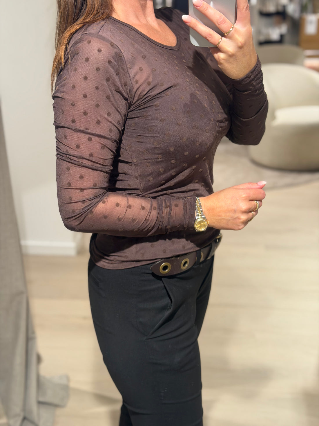 Liberté - Mesh Bluse - Brun Prikker