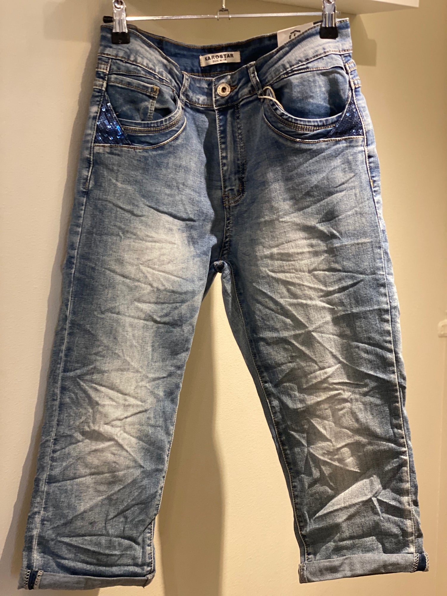 Karostar - Buks 3/4 - Denim Blå Palietter