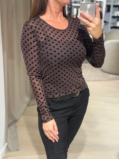 Liberté -  Mesh Bluse - Brun hjerter