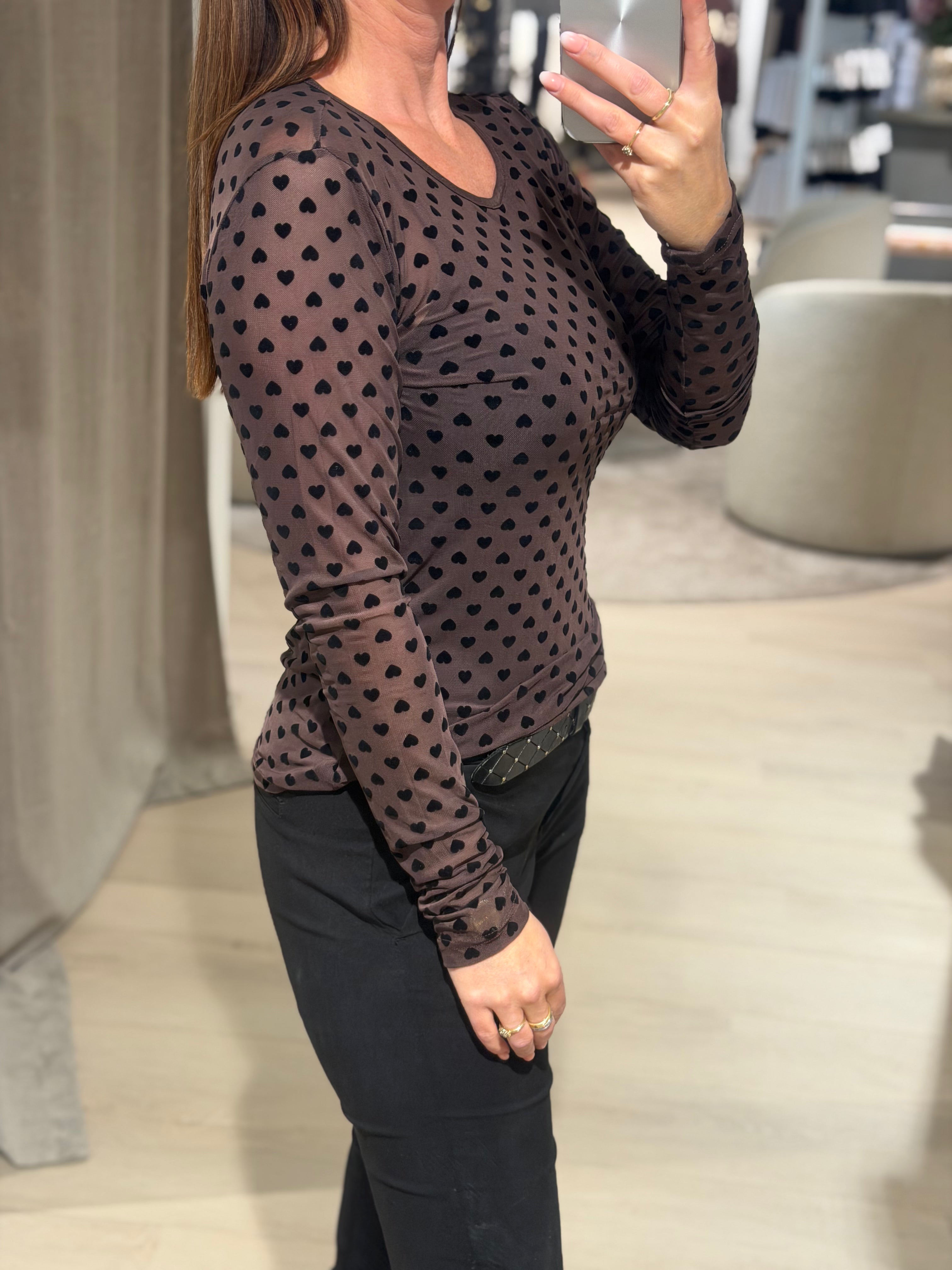 Liberté -  Mesh Bluse - Brun hjerter