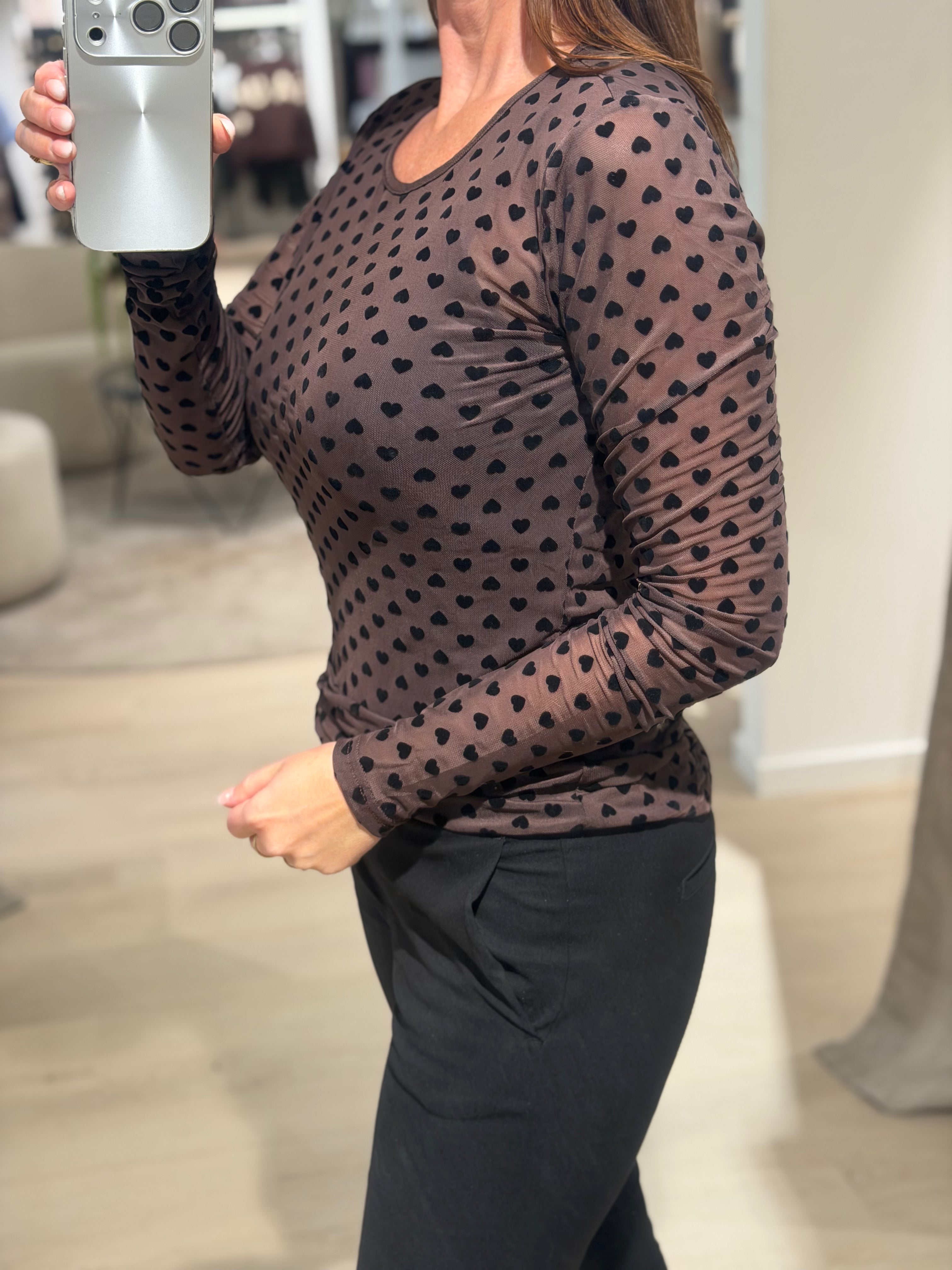 Liberté -  Mesh Bluse - Brun hjerter
