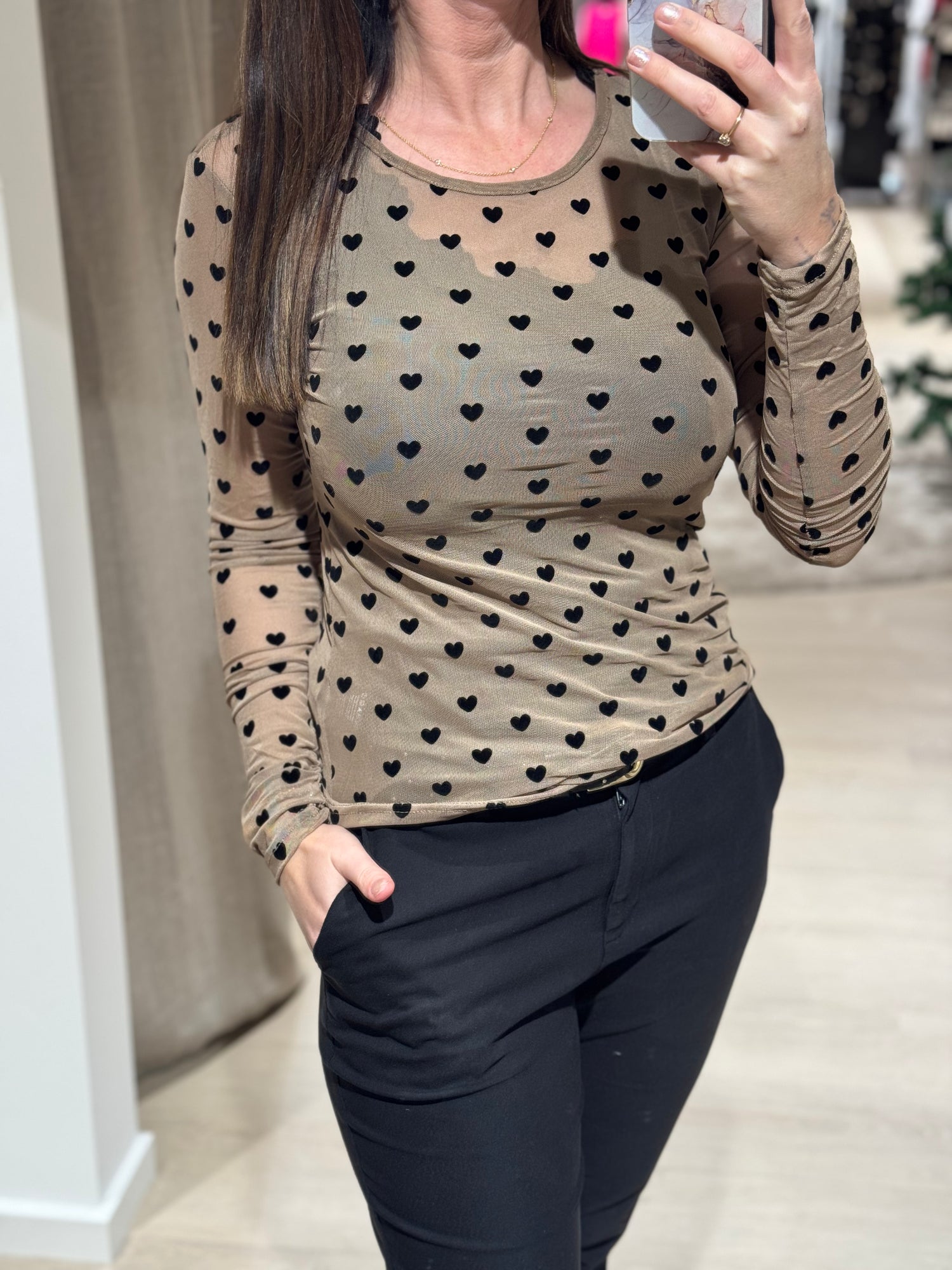 LIBERTÈ - Mesh - Bluse Sand Hjerter