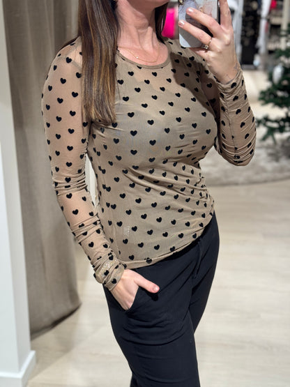 LIBERTÈ - Mesh - Bluse Sand Hjerter