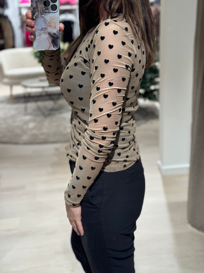 LIBERTÈ - Mesh - Bluse Sand Hjerter