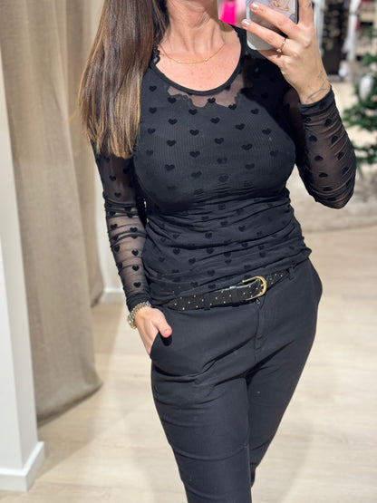 LIBERTÈ - Mesh - Bluse Sort Hjerter