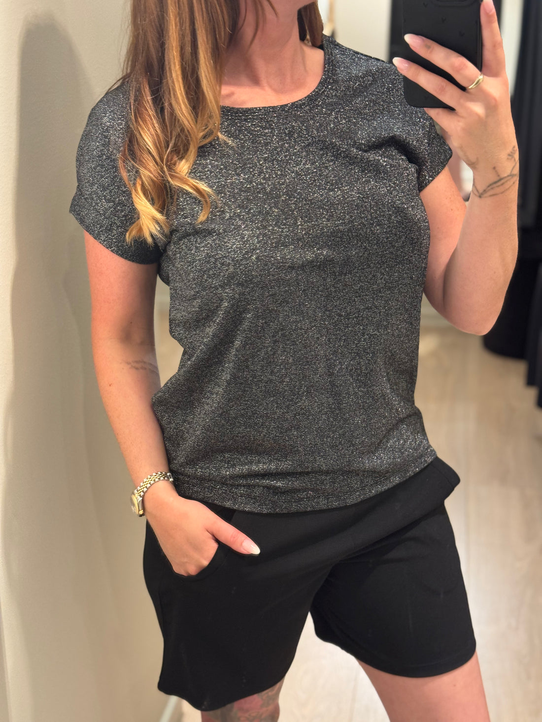 ONLY - Moster - T-shirt Sort/Sølv Glitter