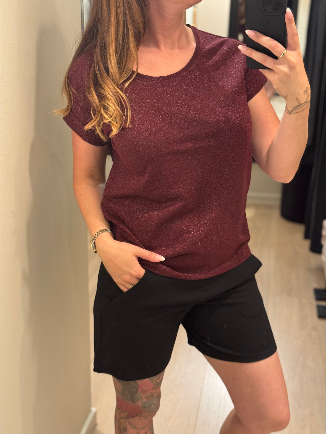 ONLY - Moster - T-shirt Vinrød Glitter