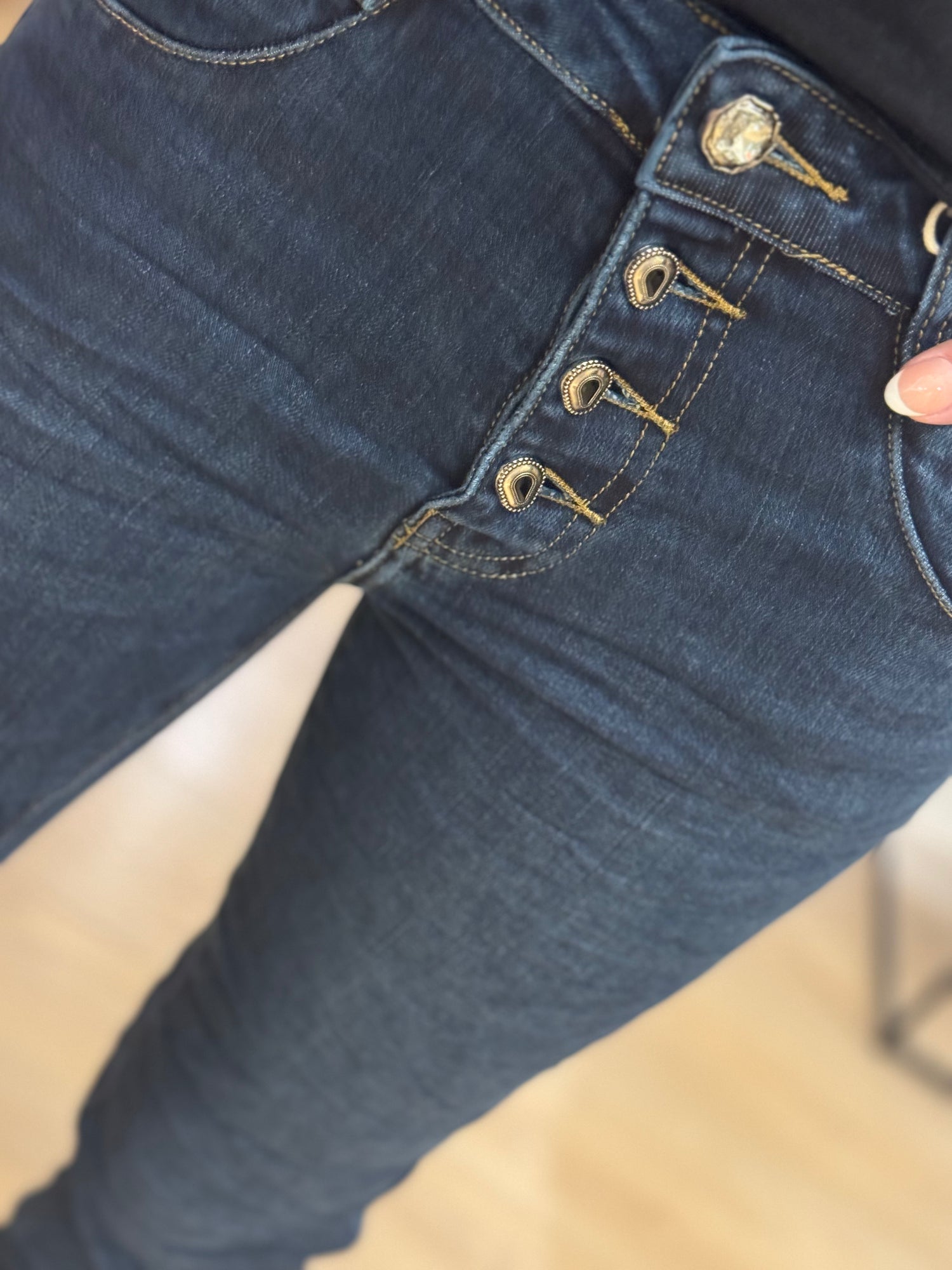 Jewelly - Jeans - Mørk m. glitter knapper