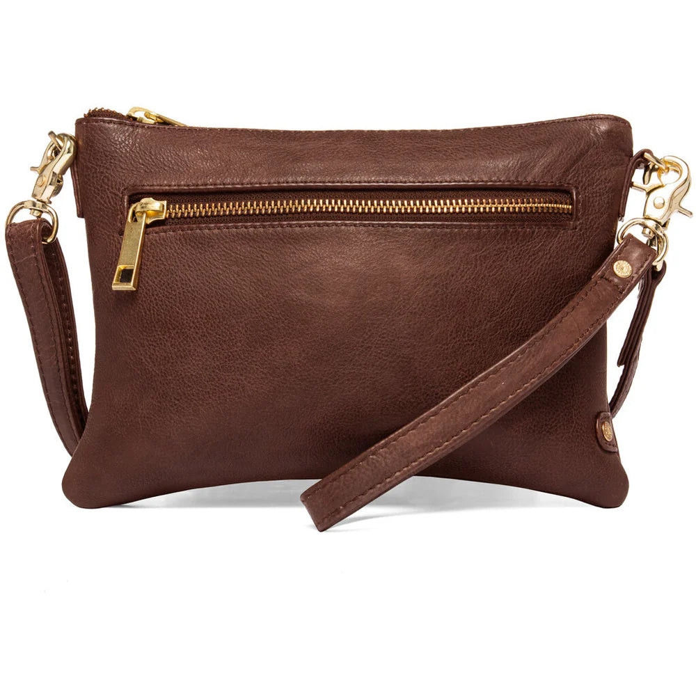 DEPECHE - Clutch cognac m. guld